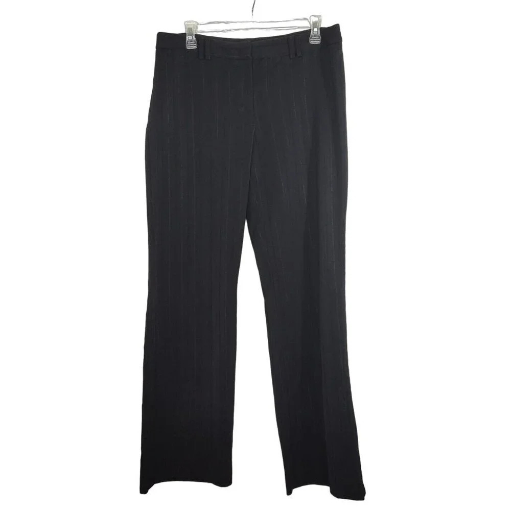 George Black Striped Metallic Dress Pants Women Size 12 Stretch Wide Leg